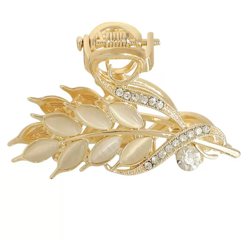 Gold Wheat Ear Hair Claw Clip for Half-Up Styling open claw side view