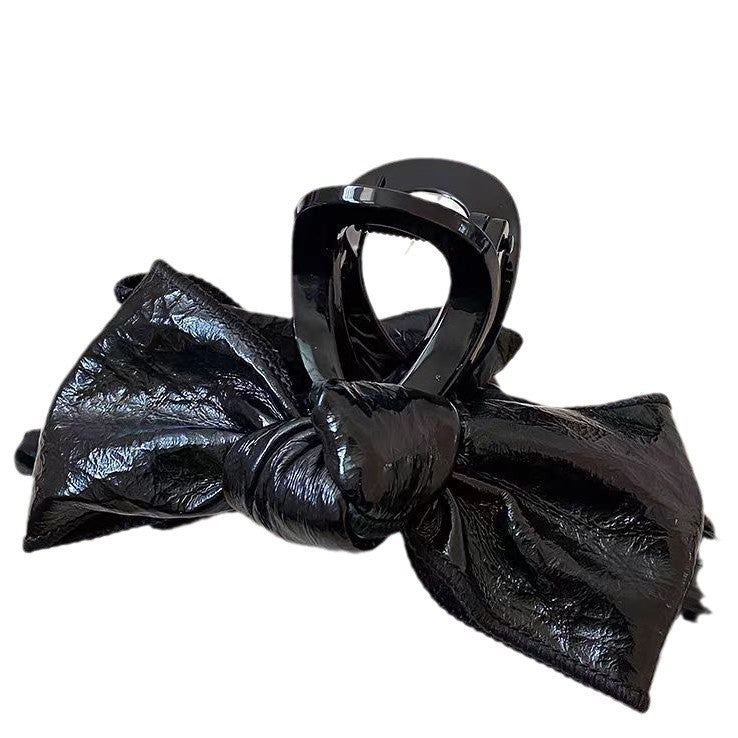 Glossy Faux Leather Bow Hair Claw Clip view 5