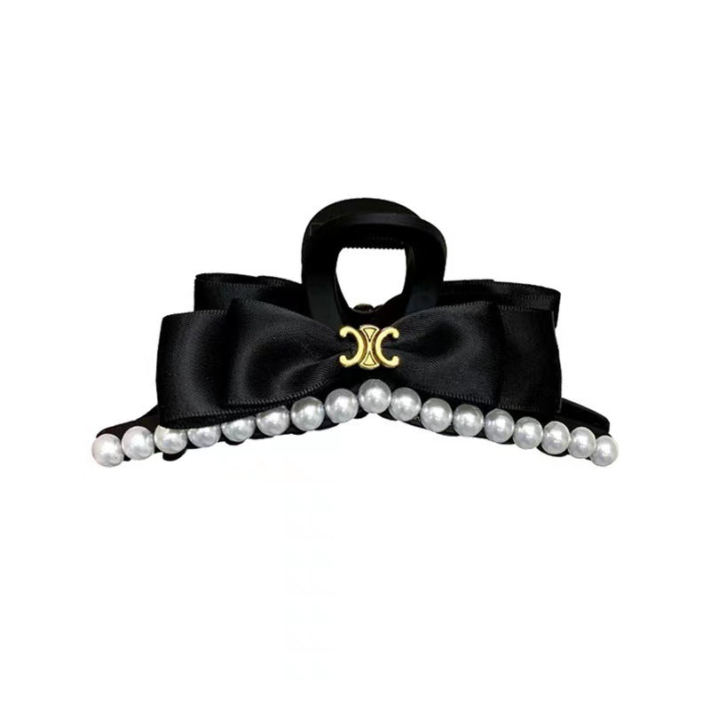 Large Black Bow Pearl Hair Claw Clip view 5