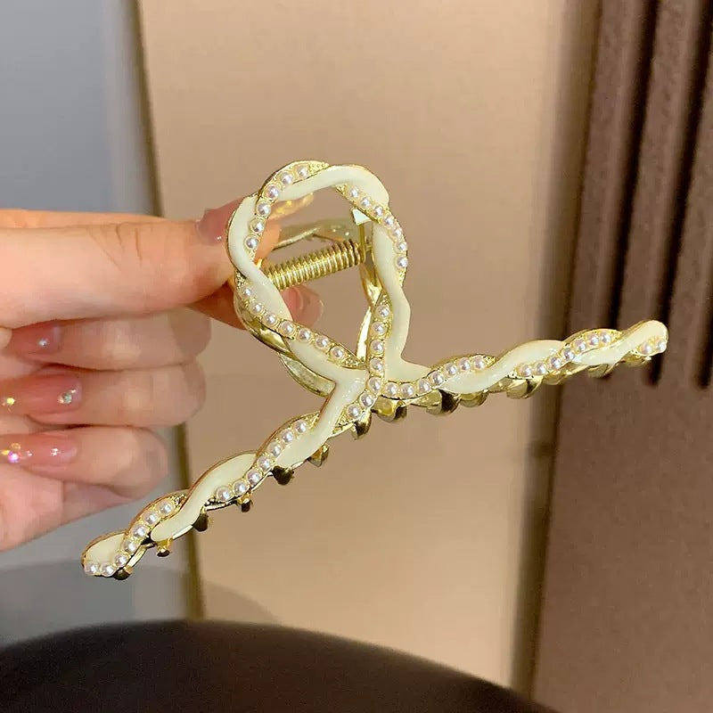 Large Pearl Trim Knot Hair Claw Clip view 6
