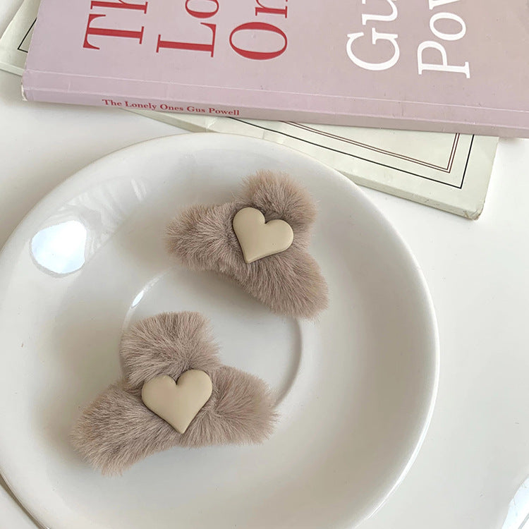 Mini Plush Heart Hair Claw Clip Pair view 7