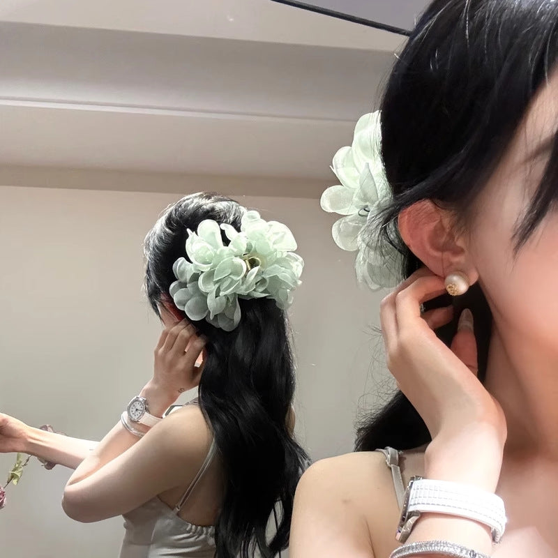 Pink Mesh Flower Hair Claw Clip view 8