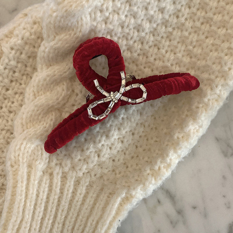 Rhinestone Bow Velvet Hair Claw Clip view 7