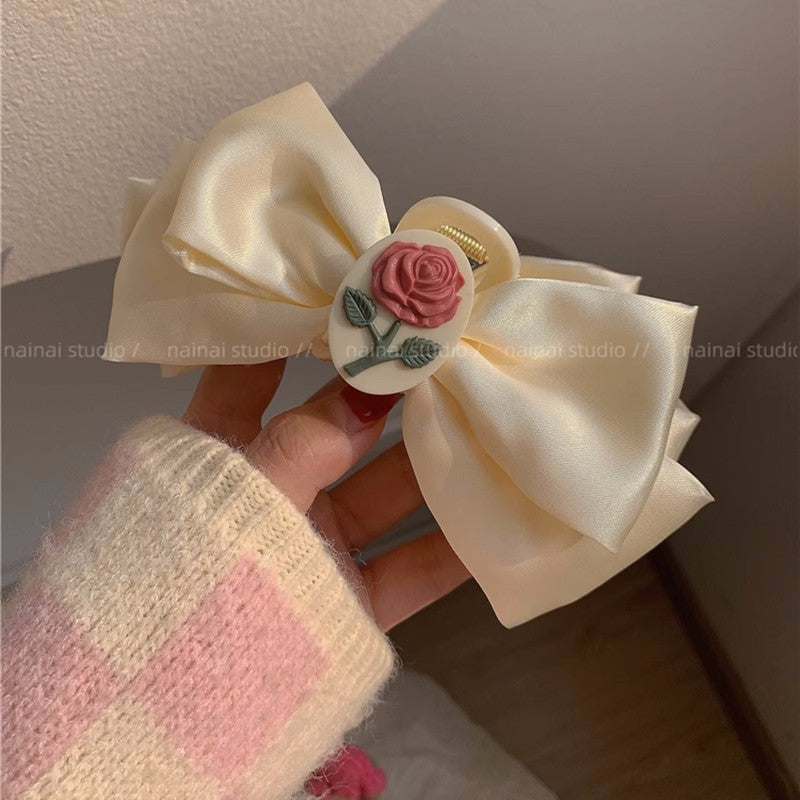 Rose Satin Bow Hair Claw Clip view 7