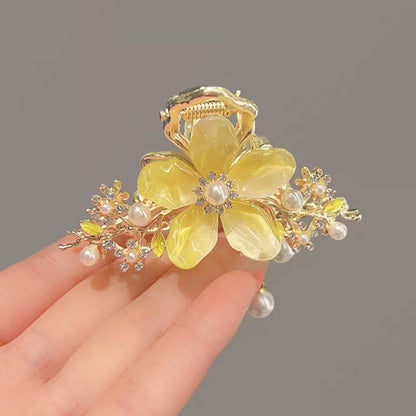 Pearl Orchid Tassel Hair Claw Clip for Half-Up Styles angled view