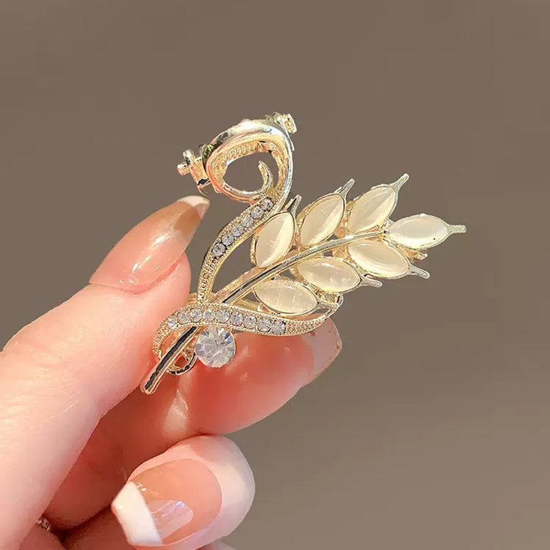 Gold Wheat Ear Hair Claw Clip for Half-Up Styling angled view