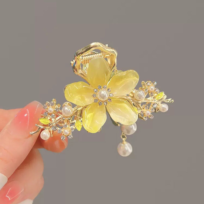 Pearl Orchid Tassel Hair Claw Clip for Half-Up Styles