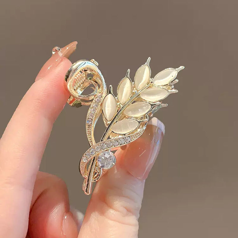 Gold Wheat Ear Hair Claw Clip for Half-Up Styling front view