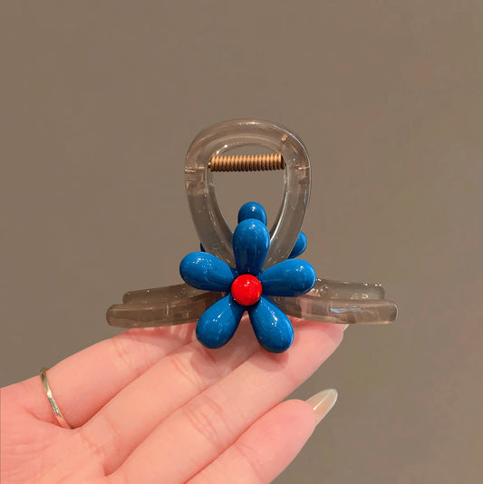 Blue Flower Acetate Hair Claw Clip view 2
