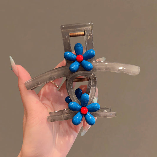Blue Flower Acetate Hair Claw Clip