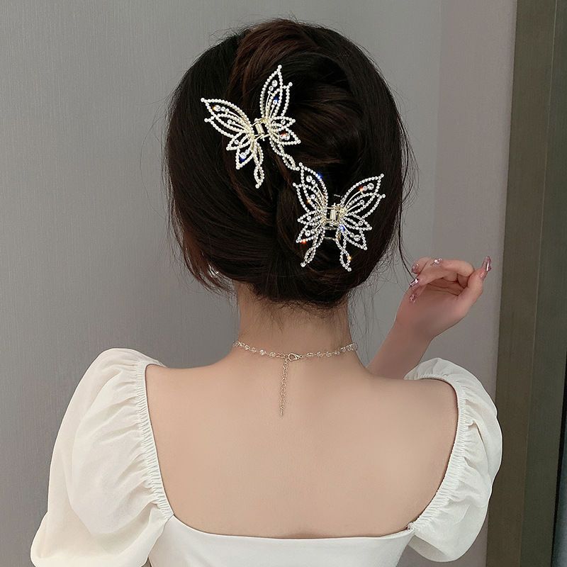 Butterfly Hair Claw Clip with Pearl or Rhinestone Detail view 2