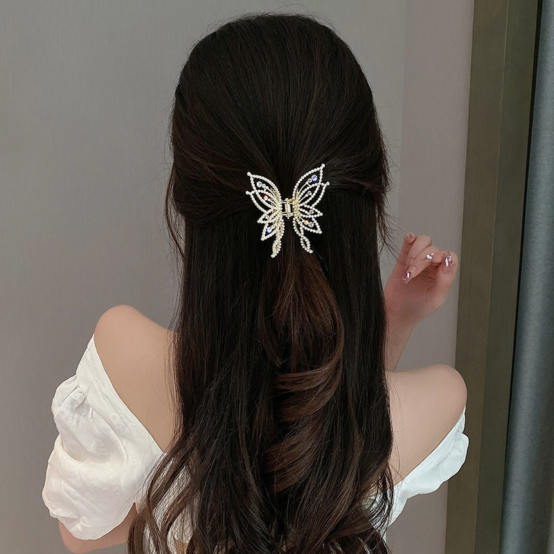 Butterfly Hair Claw Clip with Pearl or Rhinestone Detail view 4