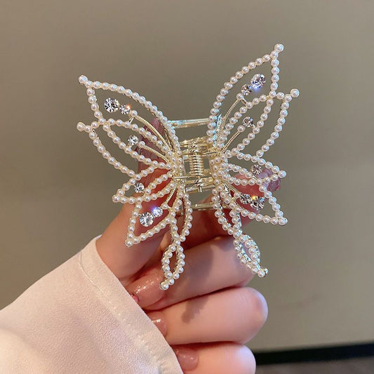 Butterfly Hair Claw Clip with Pearl or Rhinestone Detail