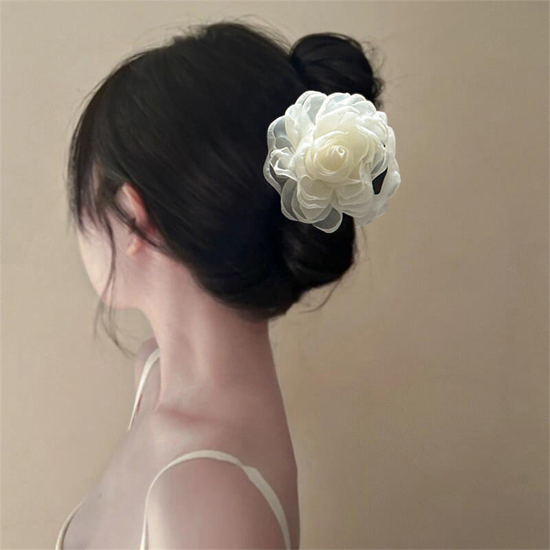 Camellia Organza Flower Hair Claw Clip view 2