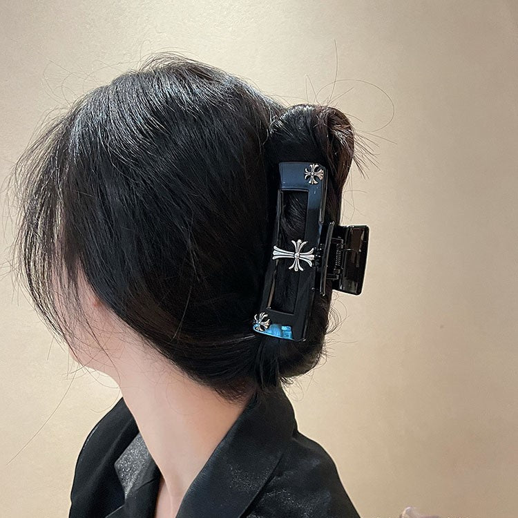 Cross Accent Black Hair Claw Clip