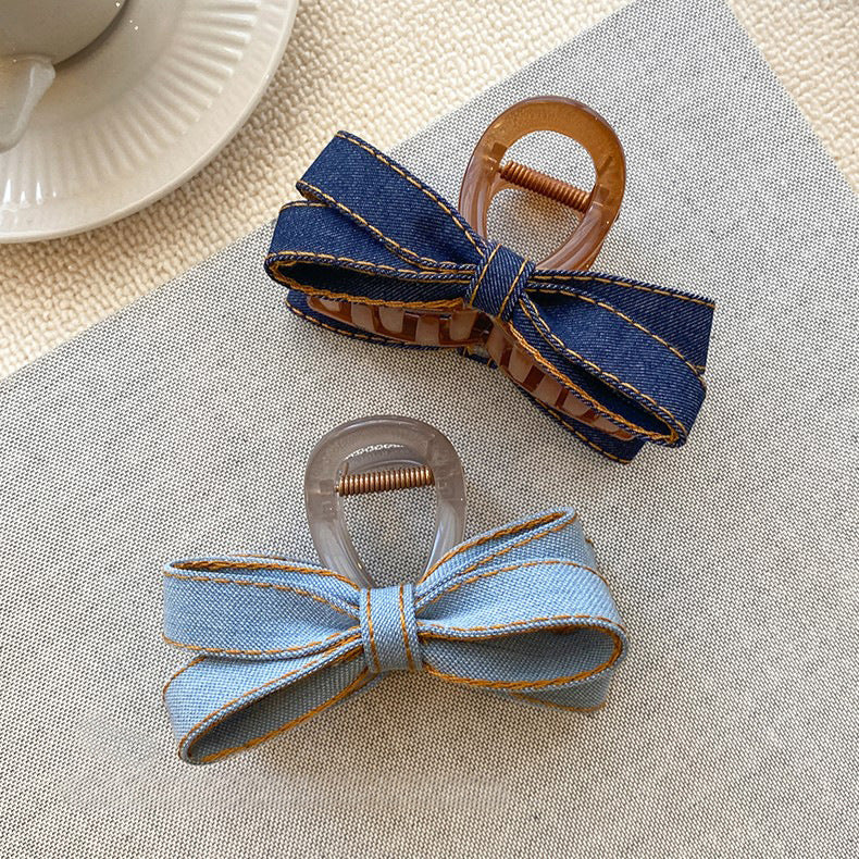 Denim Bow Hair Claw Clip view 2