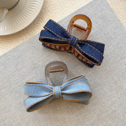 Denim Bow Hair Claw Clip view 2
