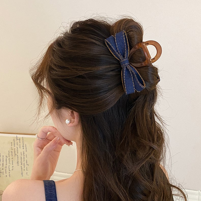 Denim Bow Hair Claw Clip view 3