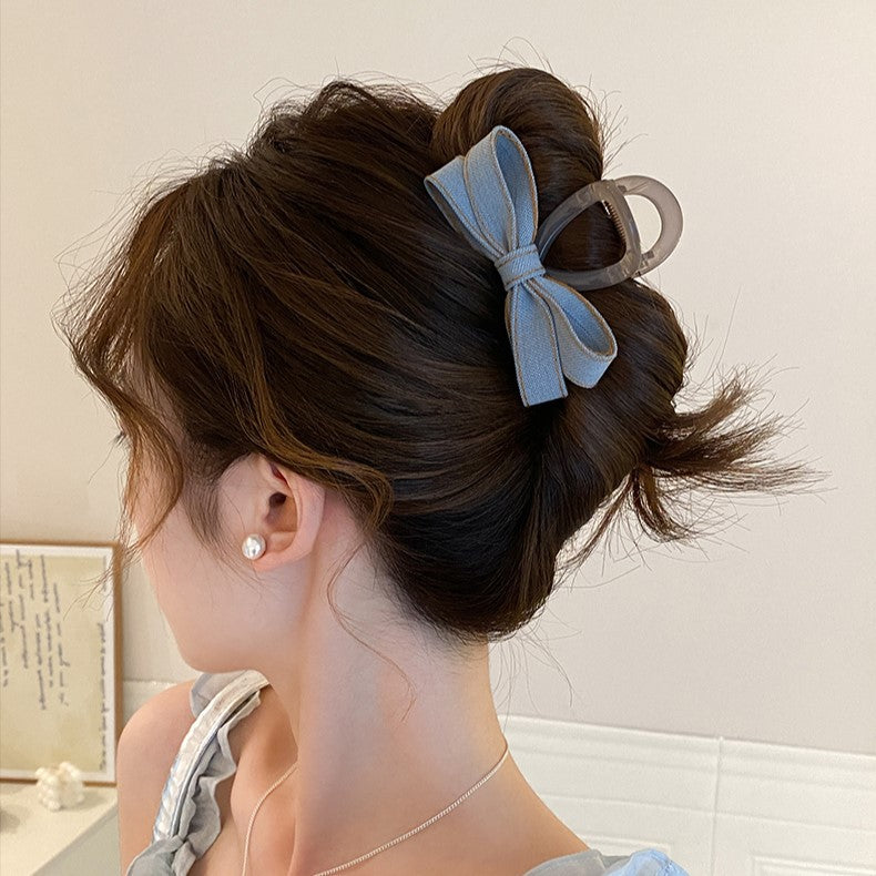 Denim Bow Hair Claw Clip