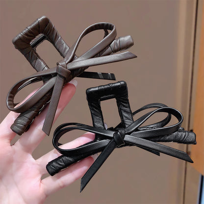 Faux Leather Bow Hair Claw Clip view 2