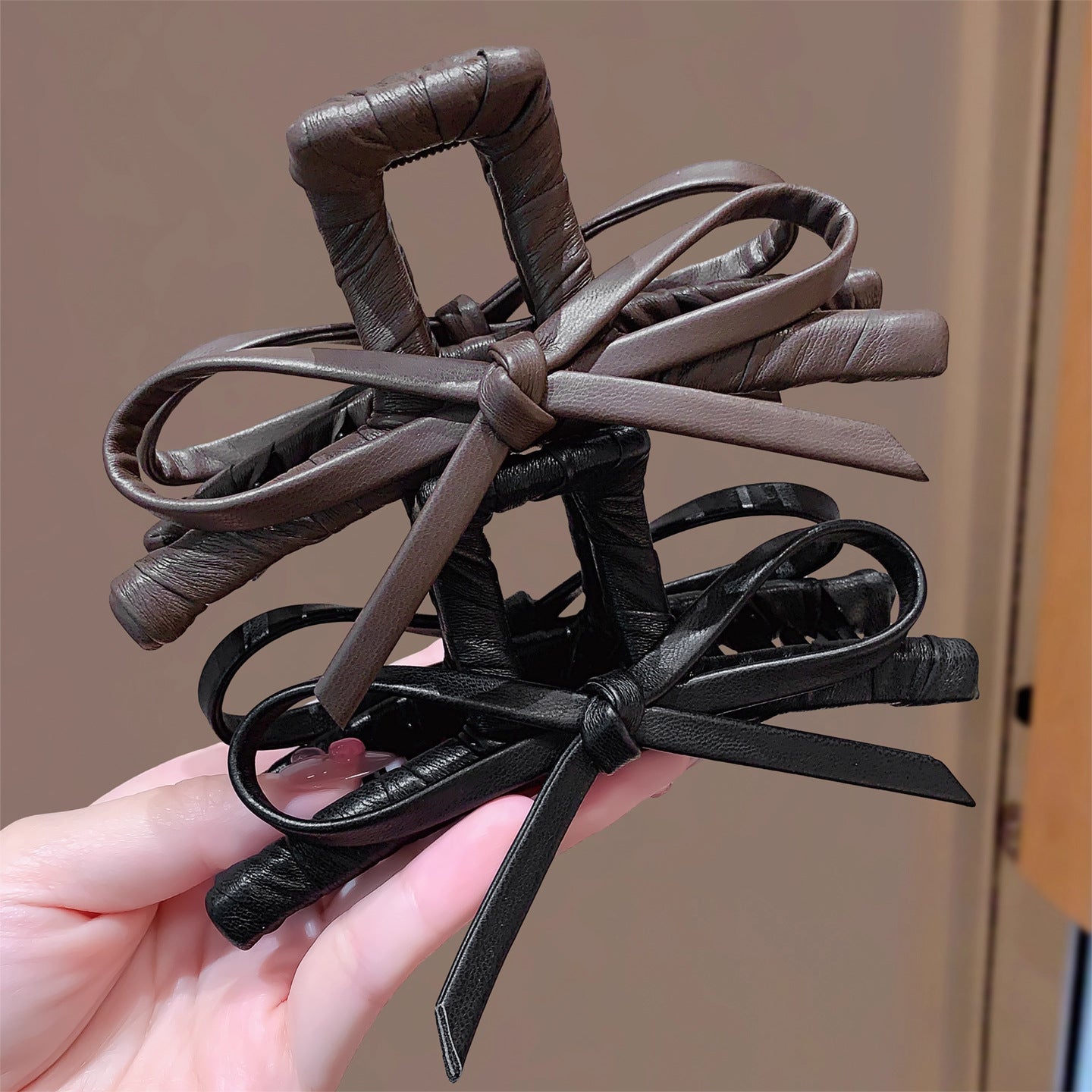 Faux Leather Bow Hair Claw Clip view 3