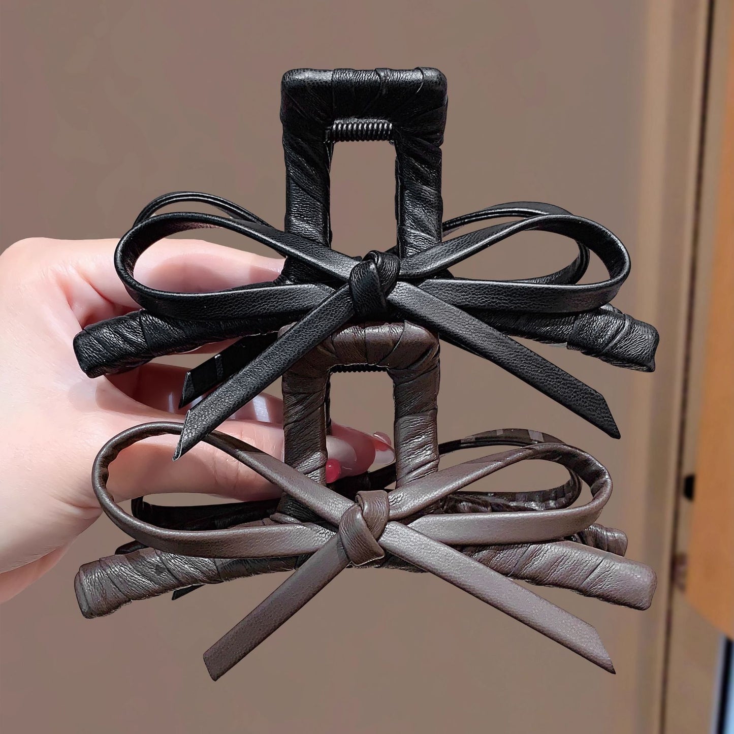 Faux Leather Bow Hair Claw Clip