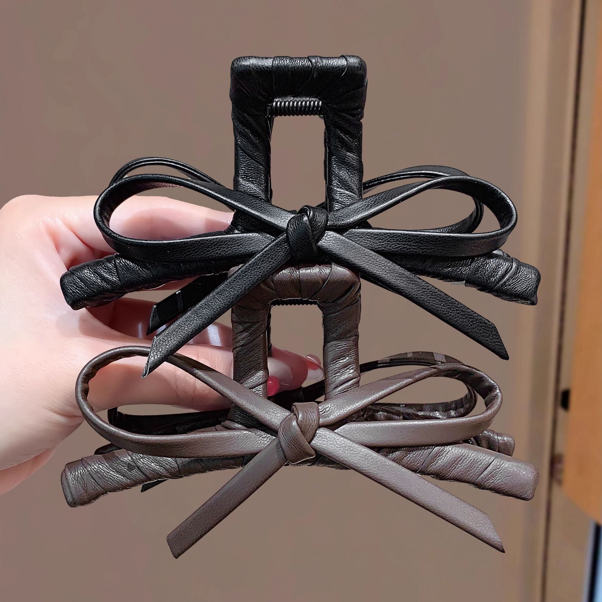 Faux Leather Bow Hair Claw Clip