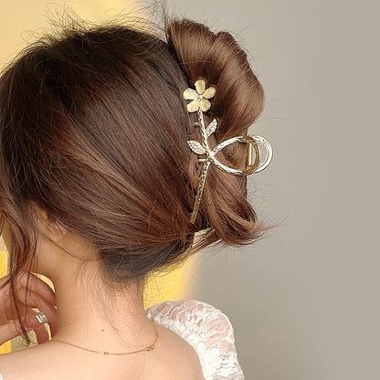 Floral Rhinestone Hair Claw Clip