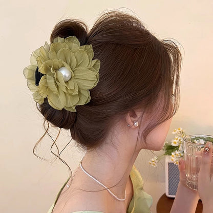 Flower Pearl Hair Claw Clip