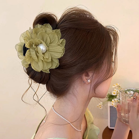 Flower Pearl Hair Claw Clip