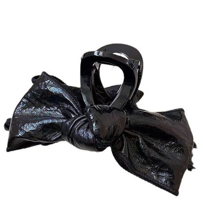 Glossy Faux Leather Bow Hair Claw Clip view 5