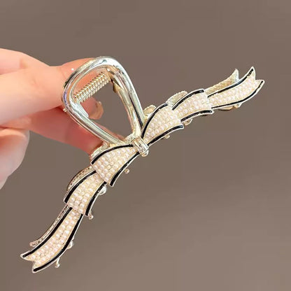 Gold Pearl Bow Hair Claw Clip