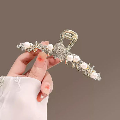 Gold Pearl Shell Starfish Hair Claw Clip angled view