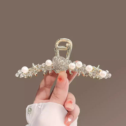 Gold Pearl Shell Starfish Hair Claw Clip front view