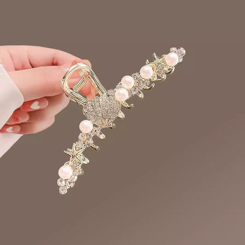 Gold Pearl Shell Starfish Hair Claw Clip side view