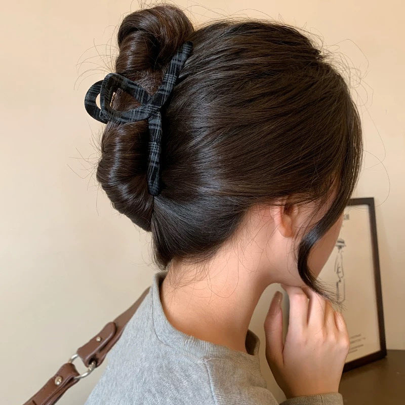 Grey Plaid Hair Claw Clip