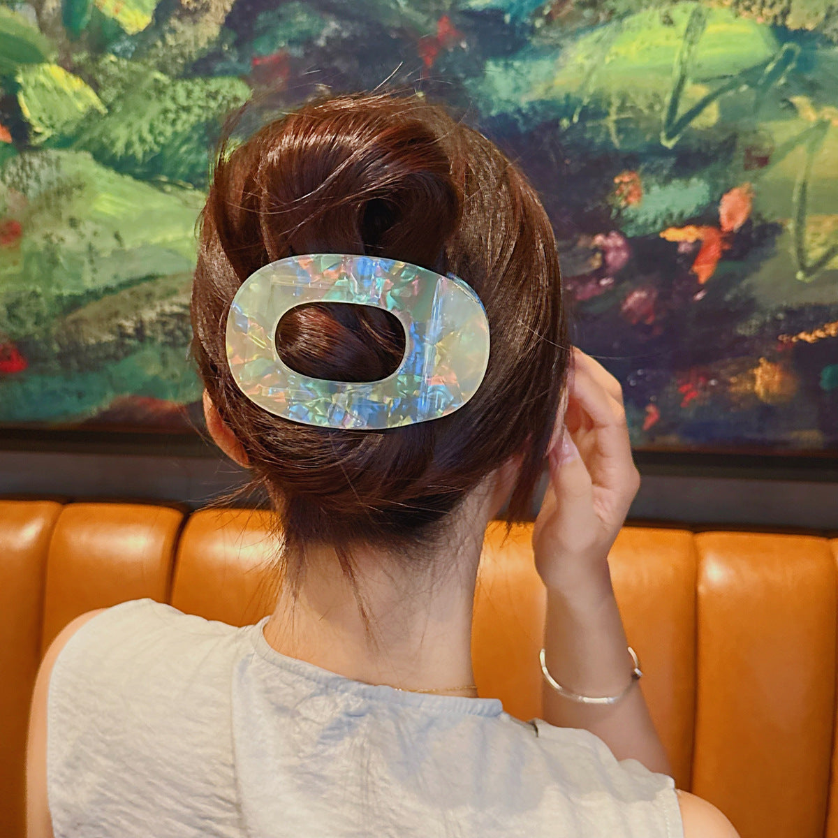 Iridescent Oval Hair Claw Clip view 3
