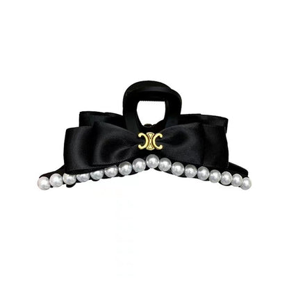Large Black Bow Pearl Hair Claw Clip view 5
