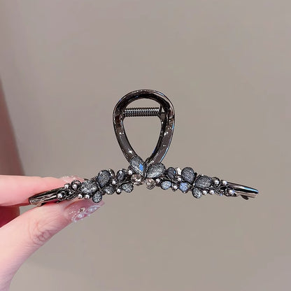 Large Black Butterfly Hair Claw Clip with Pearl Detail front view