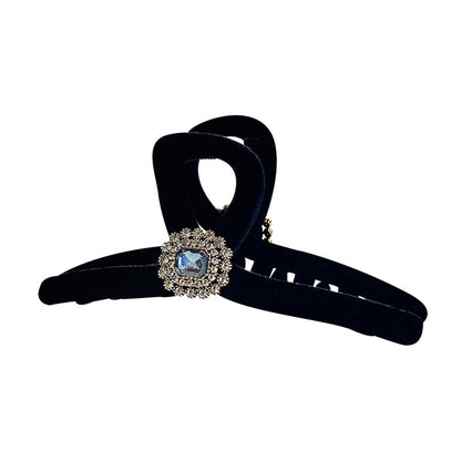 Large Black Velvet Rhinestone Hair Claw Clip view 5