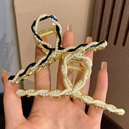 Large Pearl Trim Knot Hair Claw Clip view 2
