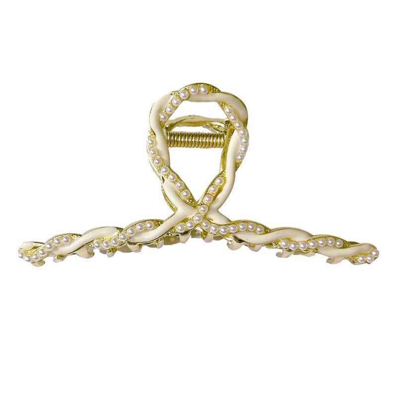 Large Pearl Trim Knot Hair Claw Clip view 4