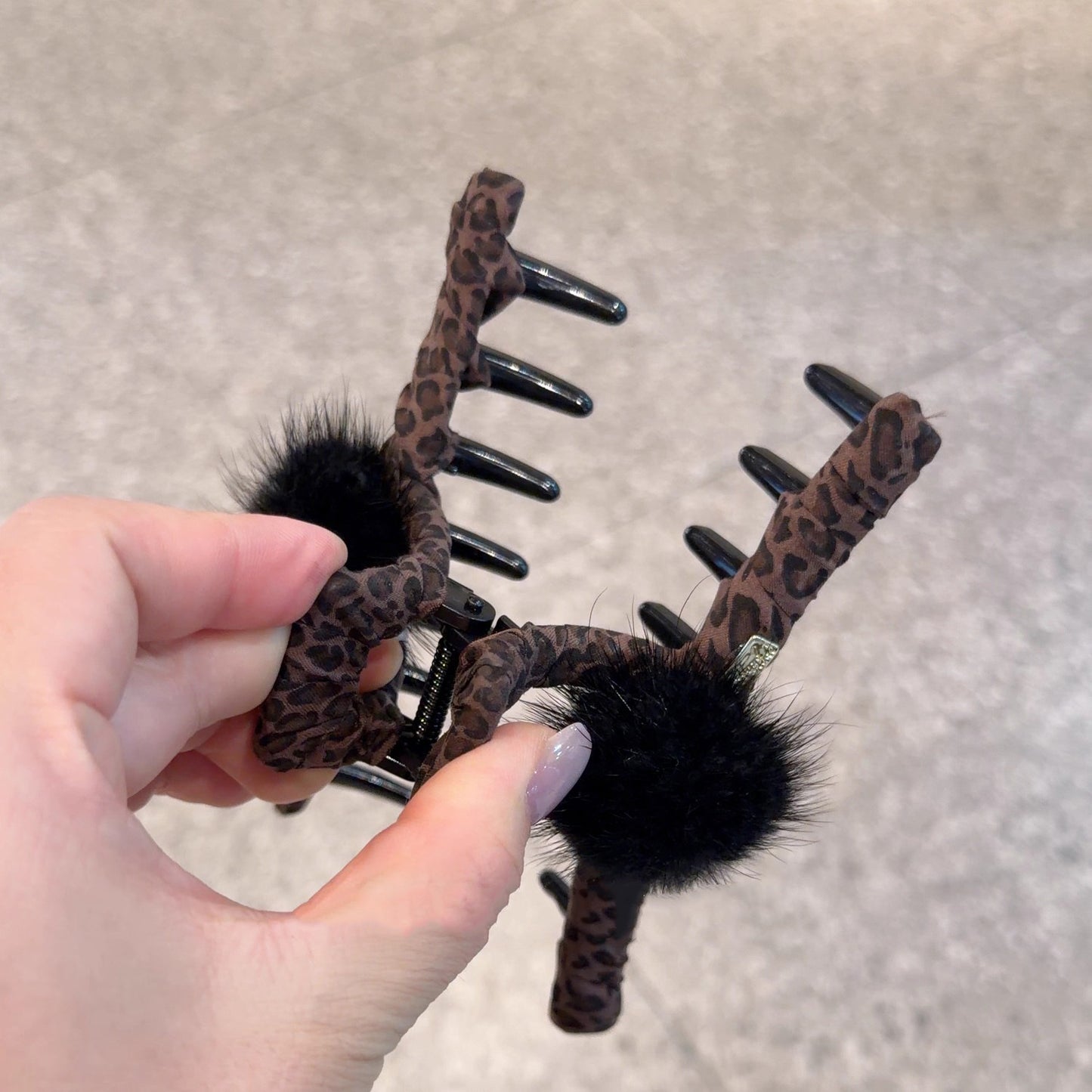 Leopard Pom Pom Hair Claw Clip view 4