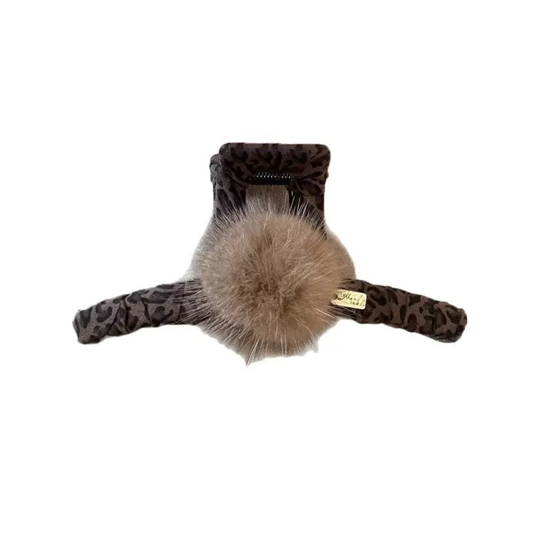 Leopard Pom Pom Hair Claw Clip view 5