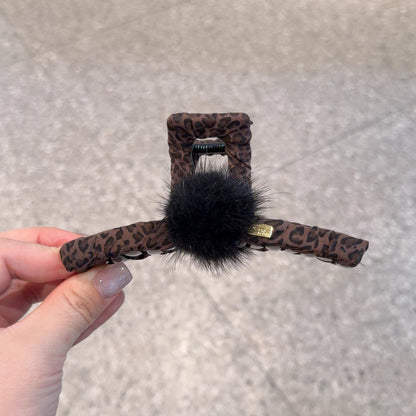 Leopard Pom Pom Hair Claw Clip view 6