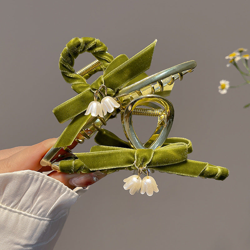 Lily of the Valley Bow Hair Claw Clip