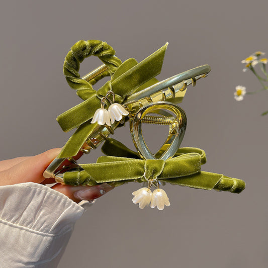 Lily of the Valley Bow Hair Claw Clip