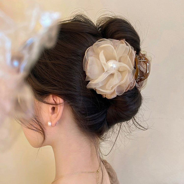 Mesh Flower Hair Claw Clip