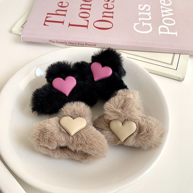 Mini Plush Heart Hair Claw Clip Pair view 2