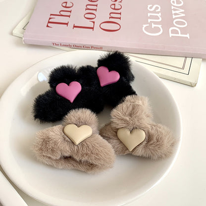 Mini Plush Heart Hair Claw Clip Pair view 2